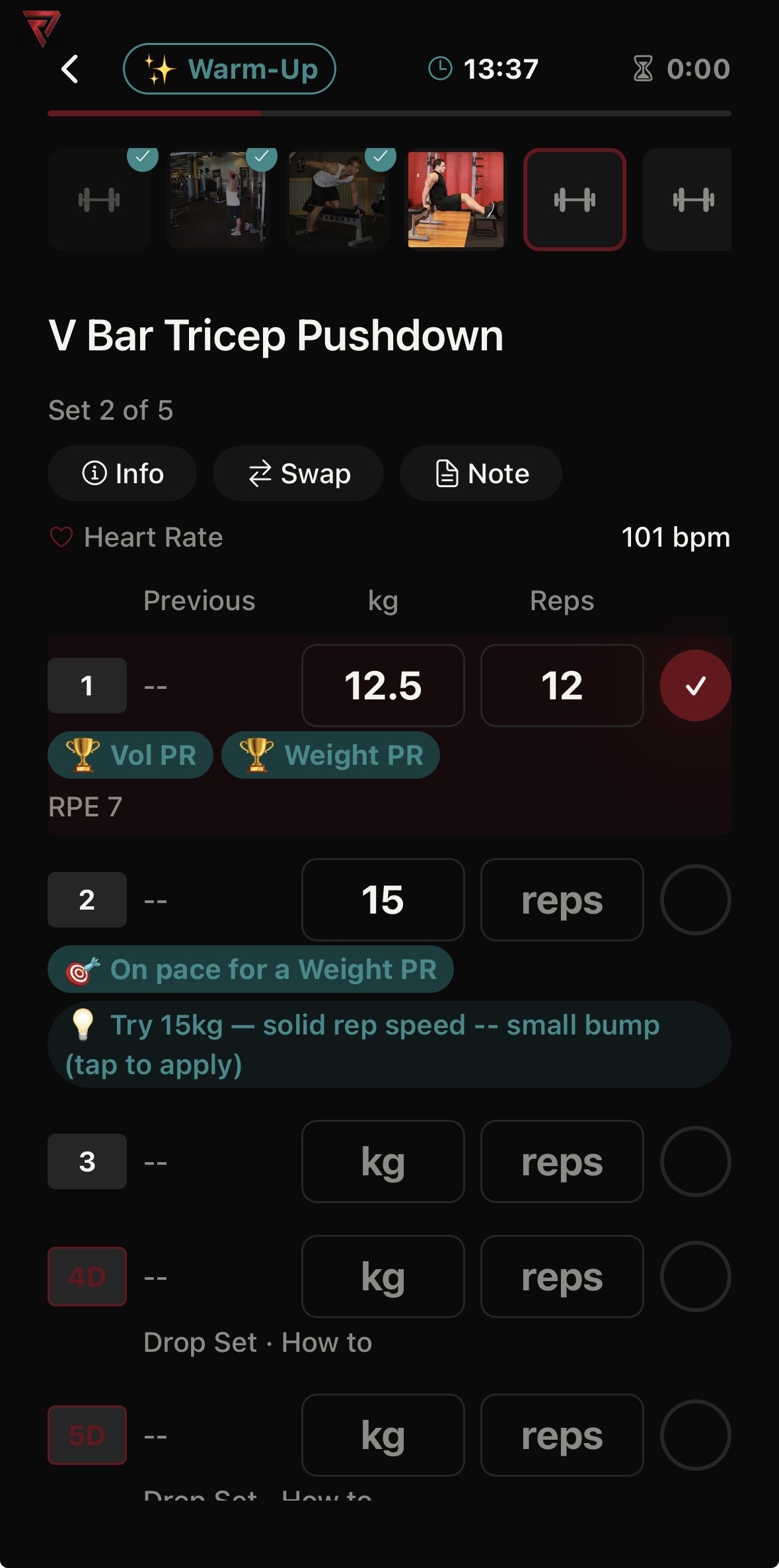 Workout logger — live set tracking with PR flags